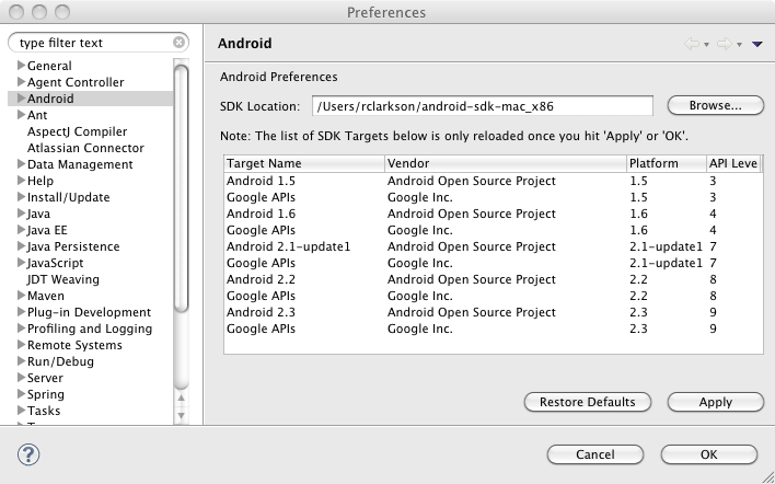 eclipse-android-sdk-location