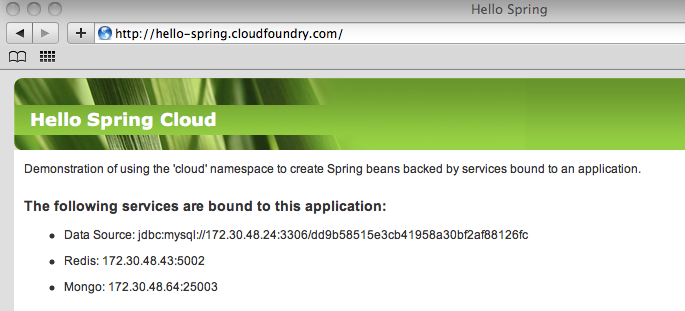 Hello Spring deployed in the cloud
